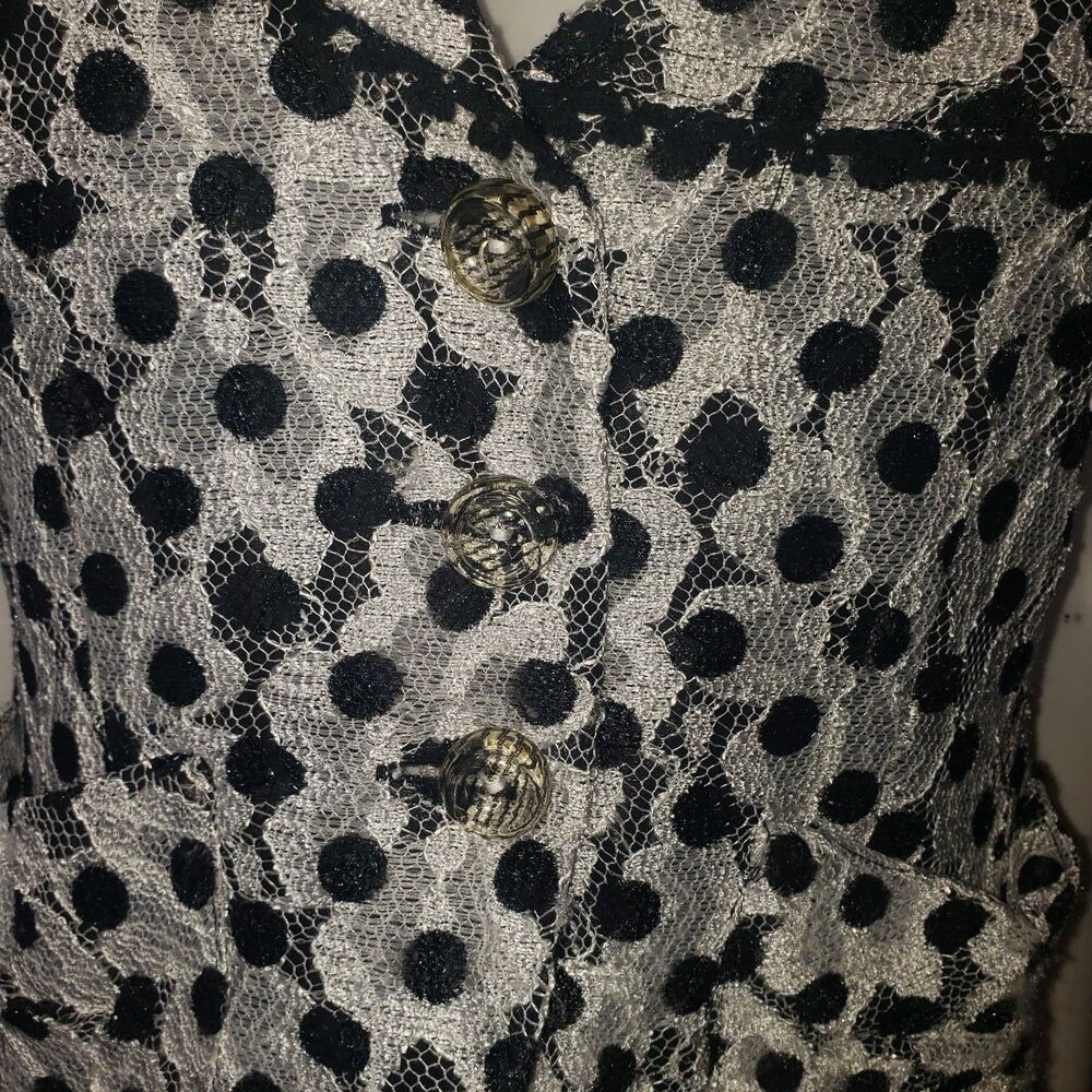 ALBERTO MAKALI Black and Silver Lace Blouse Womens Size Medium - Picture 5 of 7